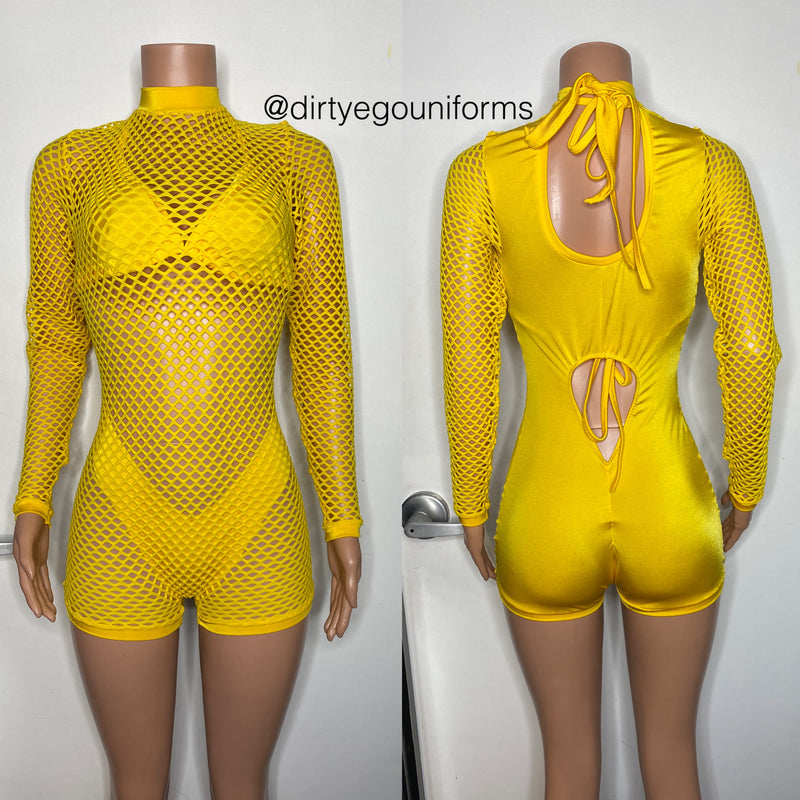 Long sleeve fishnet romper