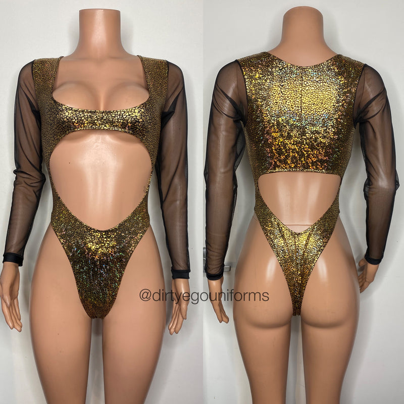 Pebble hologram open stomach/back leotard