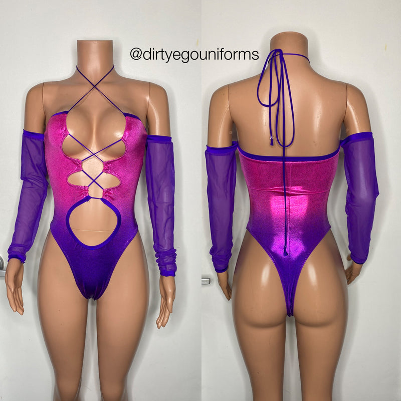 Ombré bandeau leotard with mesh sleeves
