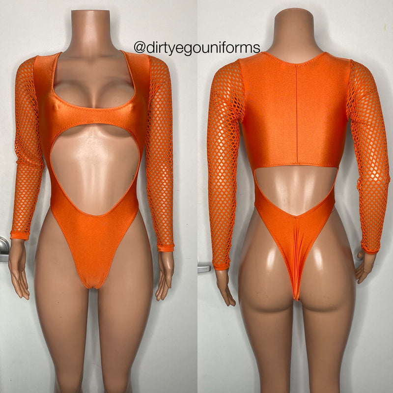 Net sleeve open stomach/back bodysuit