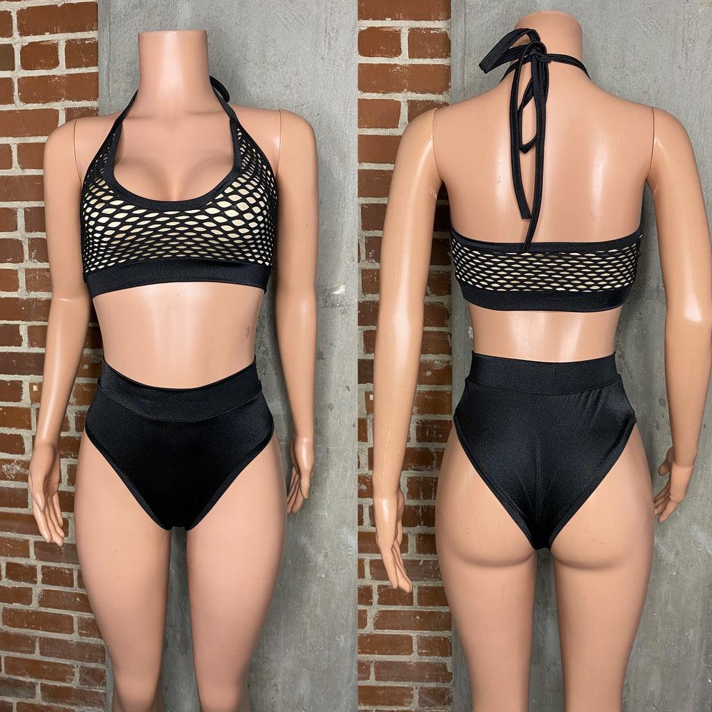 Net halter top 2pc w/solid bottoms