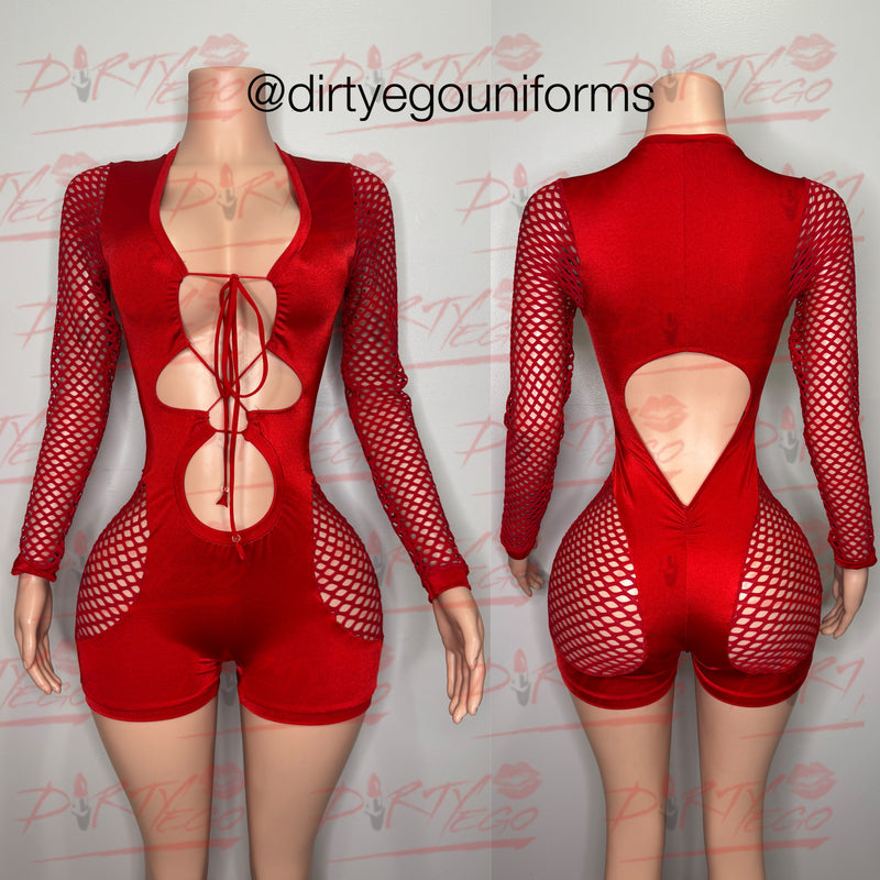 Double lace up net hip and butt romper