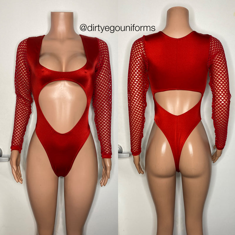 Net sleeve open stomach/back bodysuit