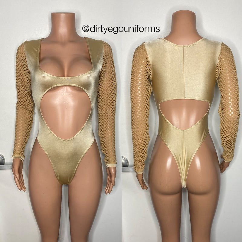 Net sleeve open stomach/back bodysuit