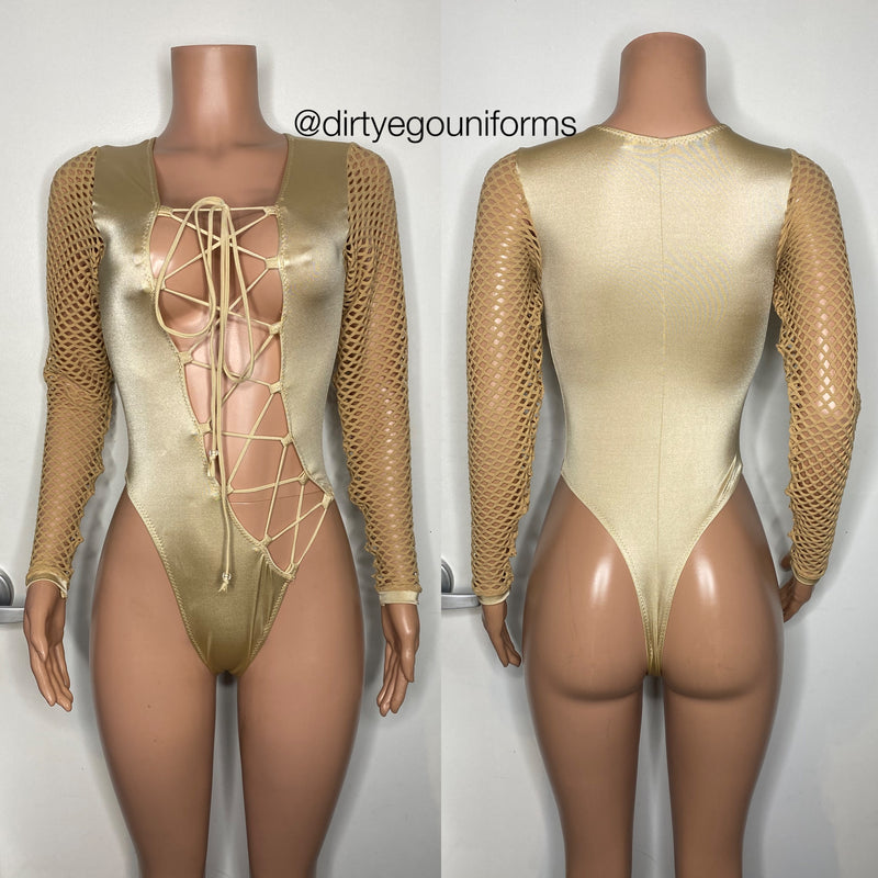 Net sleeve side tie bodysuit