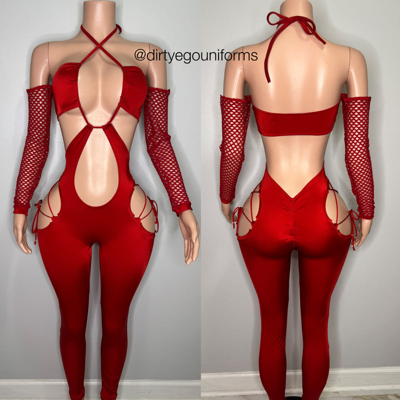 Bandeau cutout jumpsuit with net sleeves