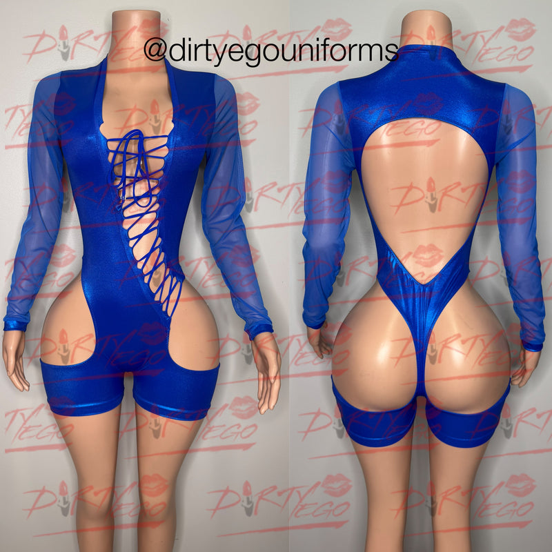 Eve side tie romper w/mesh sleeves