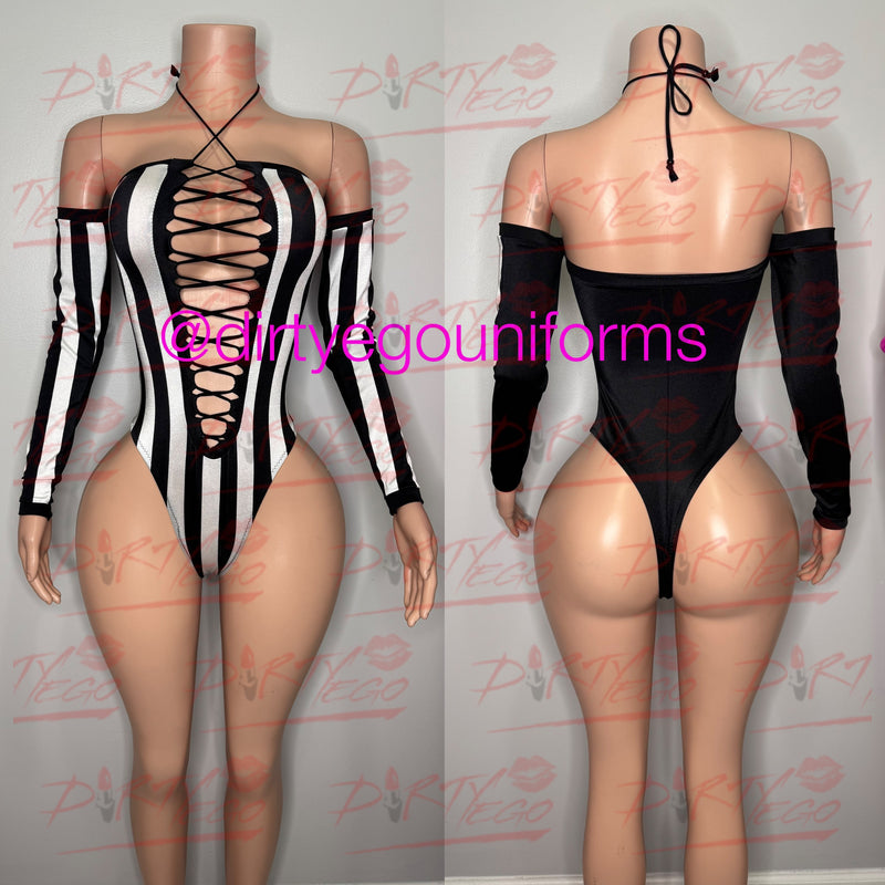 Referee striped bandeau leotard