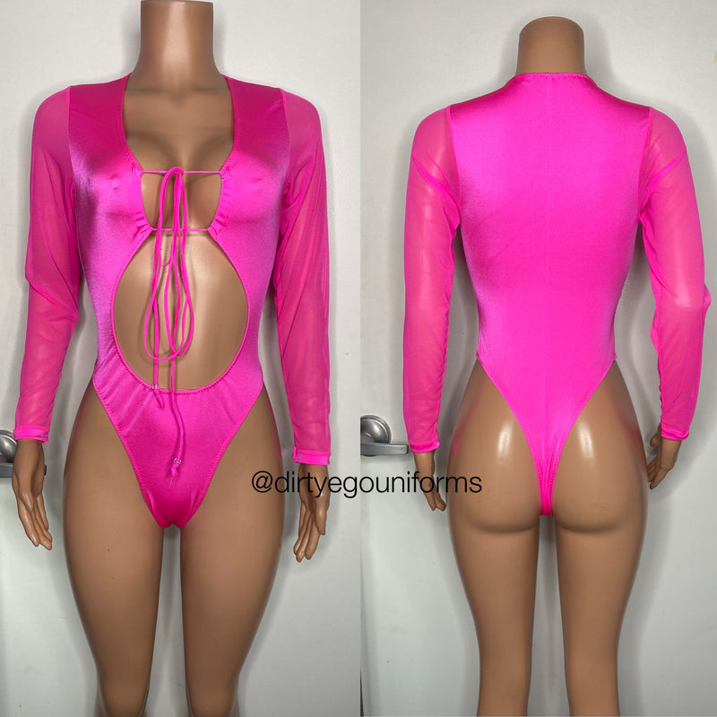 Tie front open stomach leotard