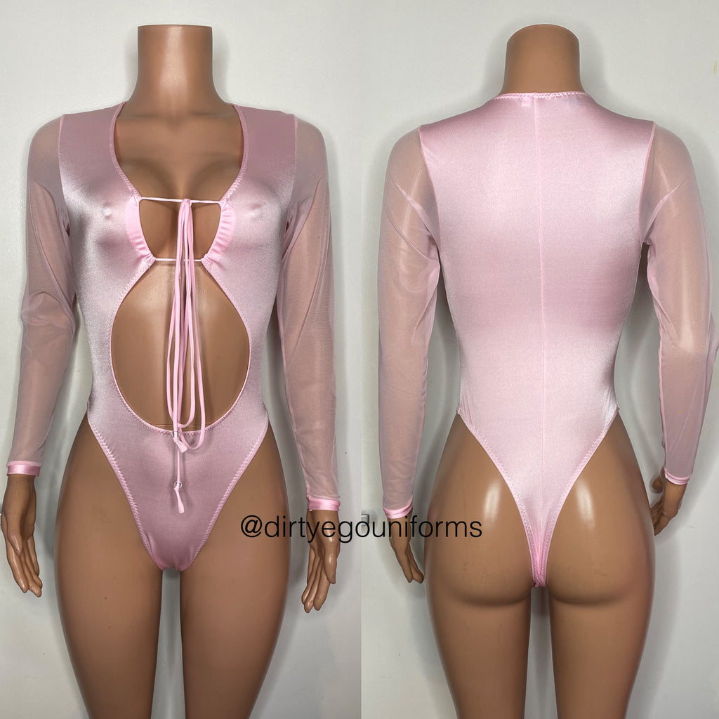 Tie front open stomach leotard