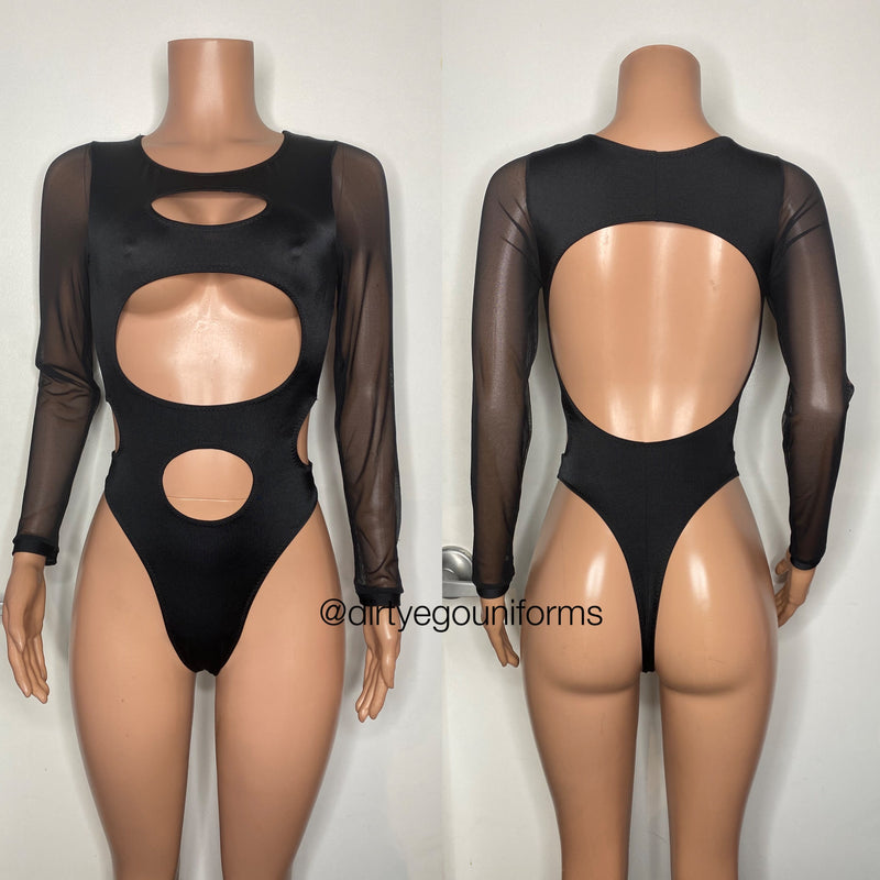 Triple Threat bodysuit w/ mesh sleeves