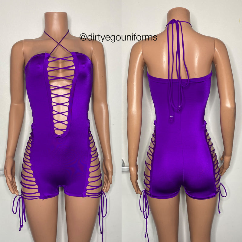 Front and side lace up bandeau romper