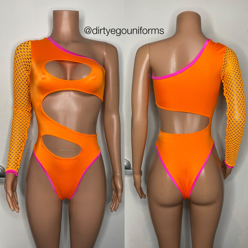 Slash neon bodysuit w/ net sleeve