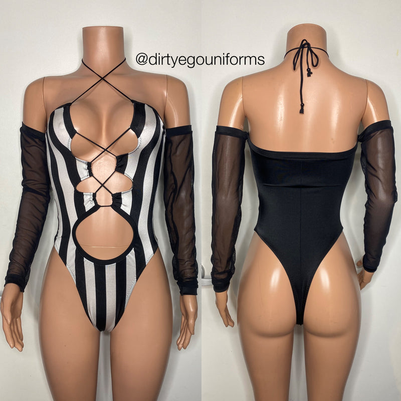 Referee bandeau bodysuit w/mesh sleeves