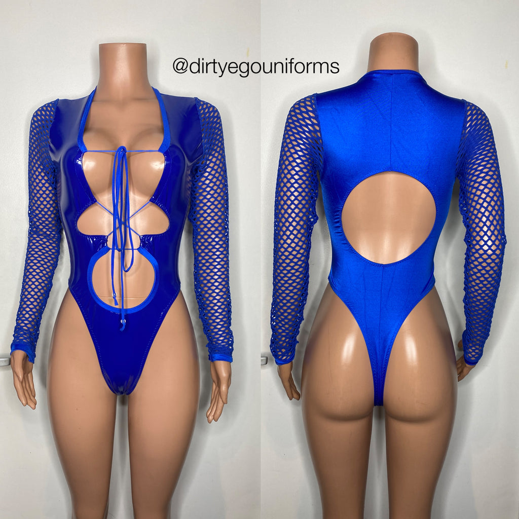 Double lace latex bodysuit w/net sleeves