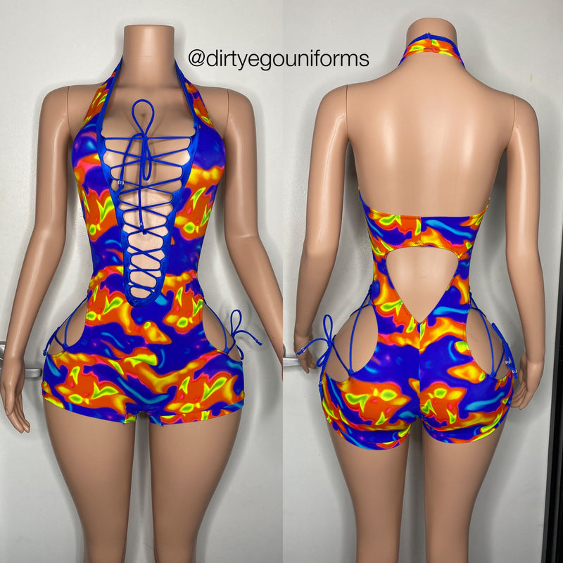 Infrared halter romper with hip cut outs