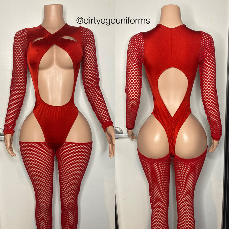 Solid spandex leotard w/net sleeves and half pants