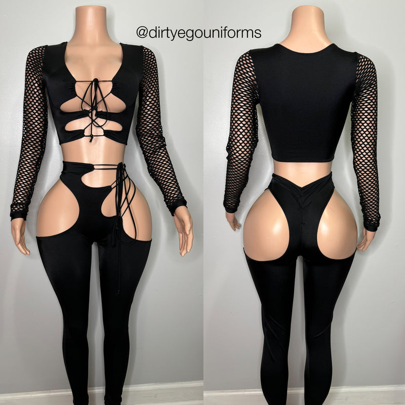 Triple lace top w/side tie pants