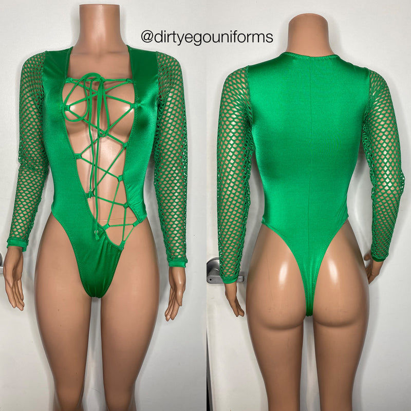 Net sleeve side tie bodysuit