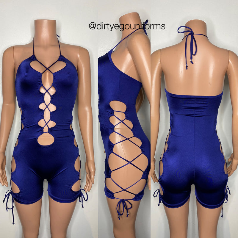 Front and side lace up romper