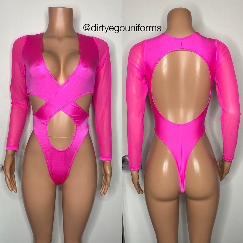 Cross top bodysuit w/ thong back