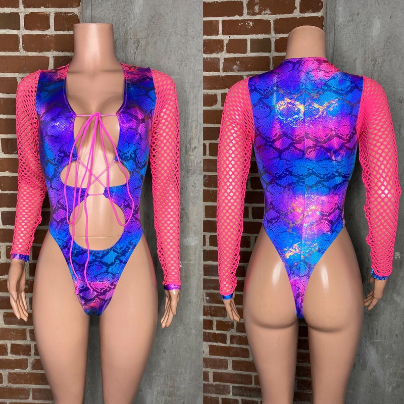 Tie dye snakeskin lace up bodysuit