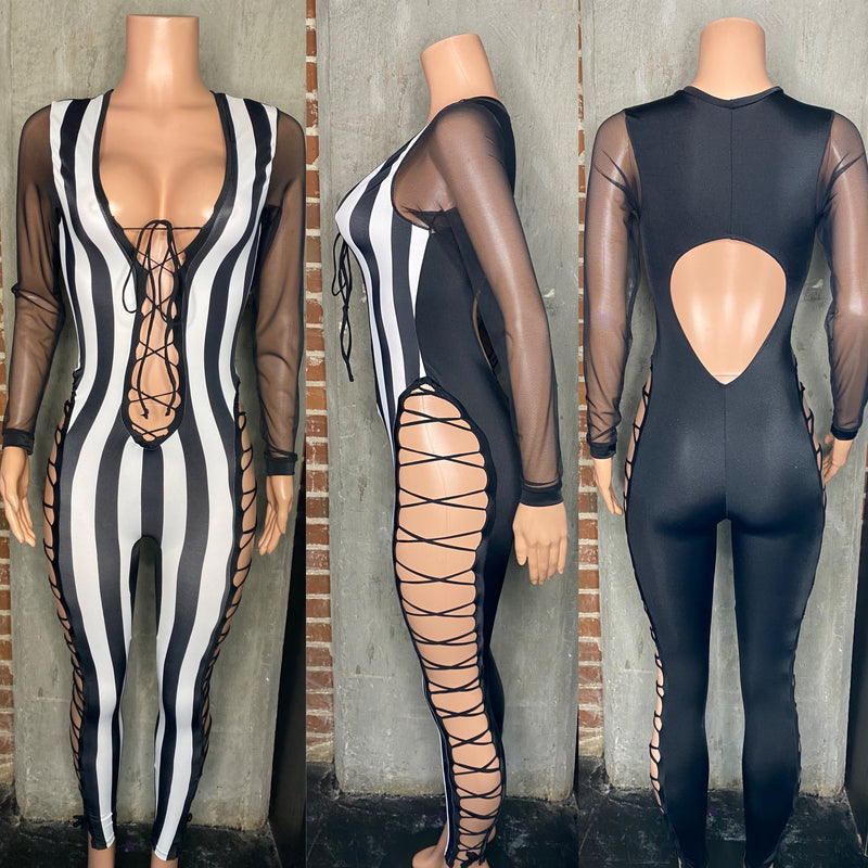Referee jumpsuit with lace up sides