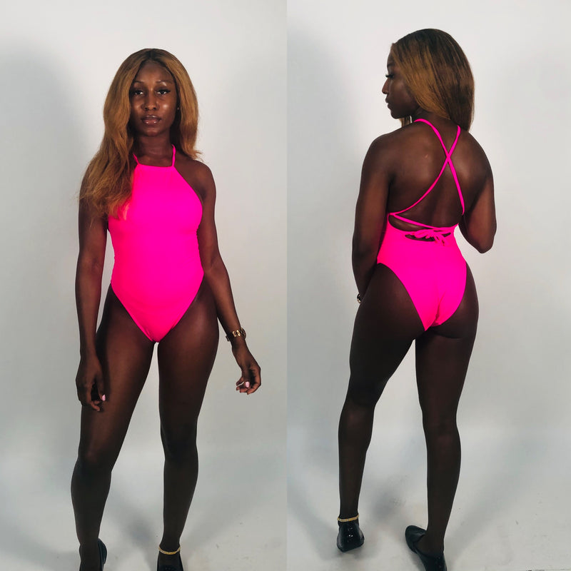 Hot pink open back one piece   M
