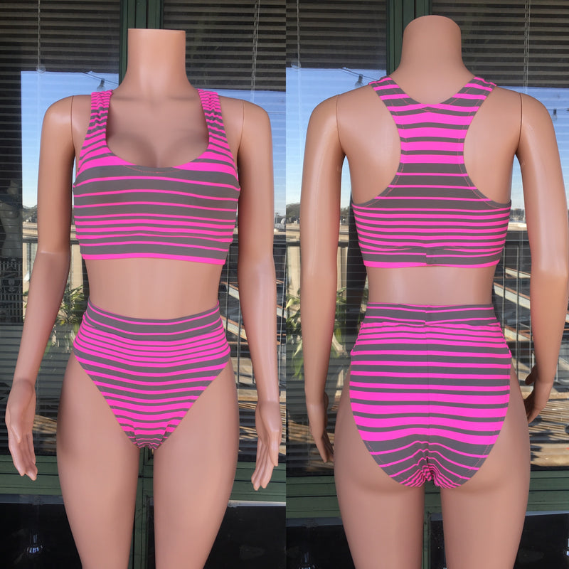Gray and pink racer bikini   S