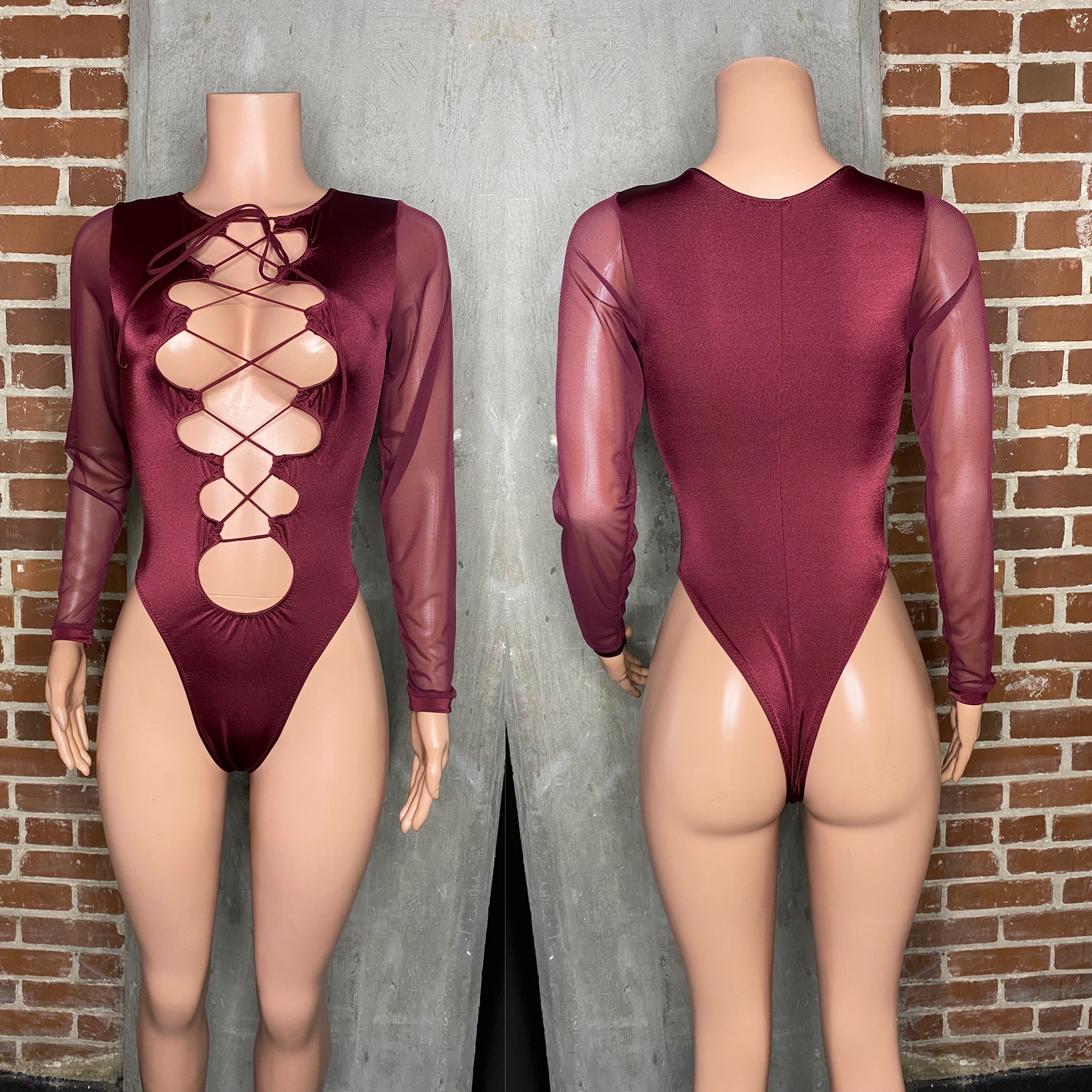 Sexy lace up mesh sleeve bodysuit. Bartender/waitress/bottle girl uniforms