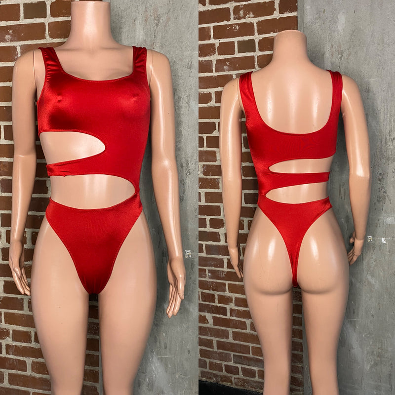 Open side cut out bodysuit with thong back