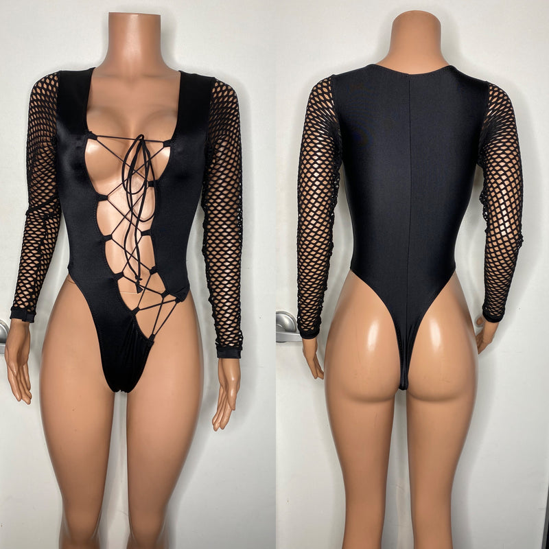 Net sleeve side tie bodysuit