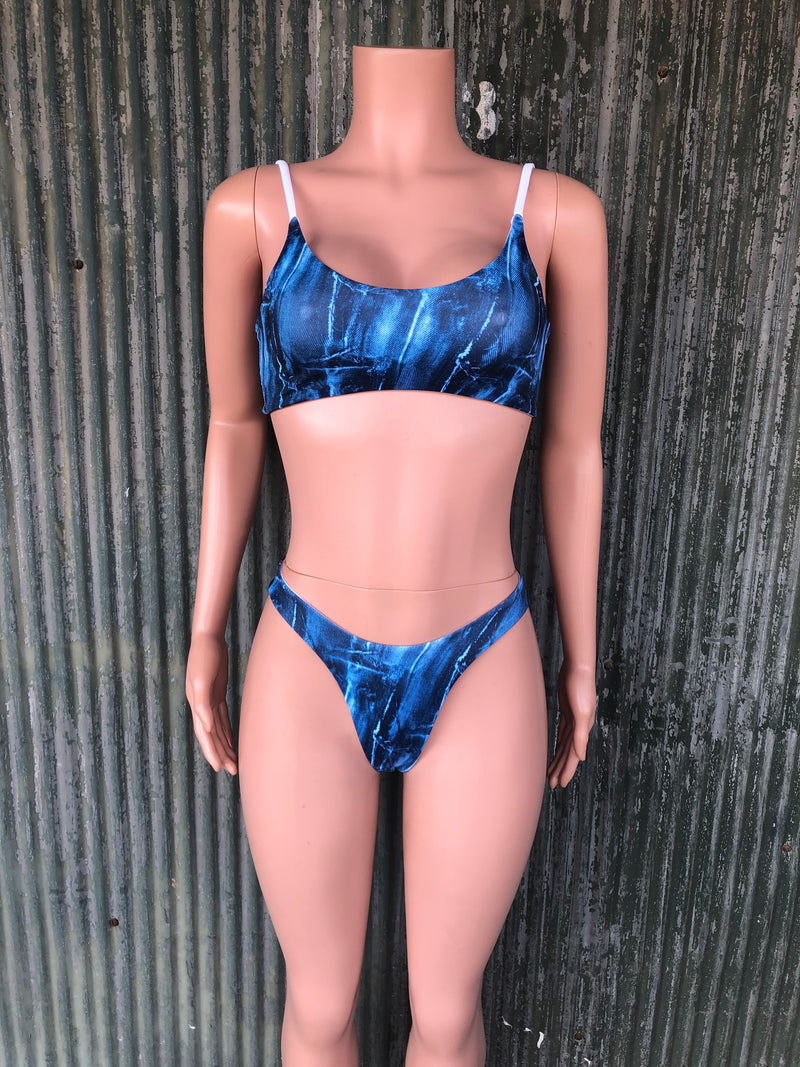 Ripped denim reversible bikini