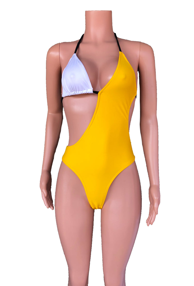 Colorblock high cut swimsuit