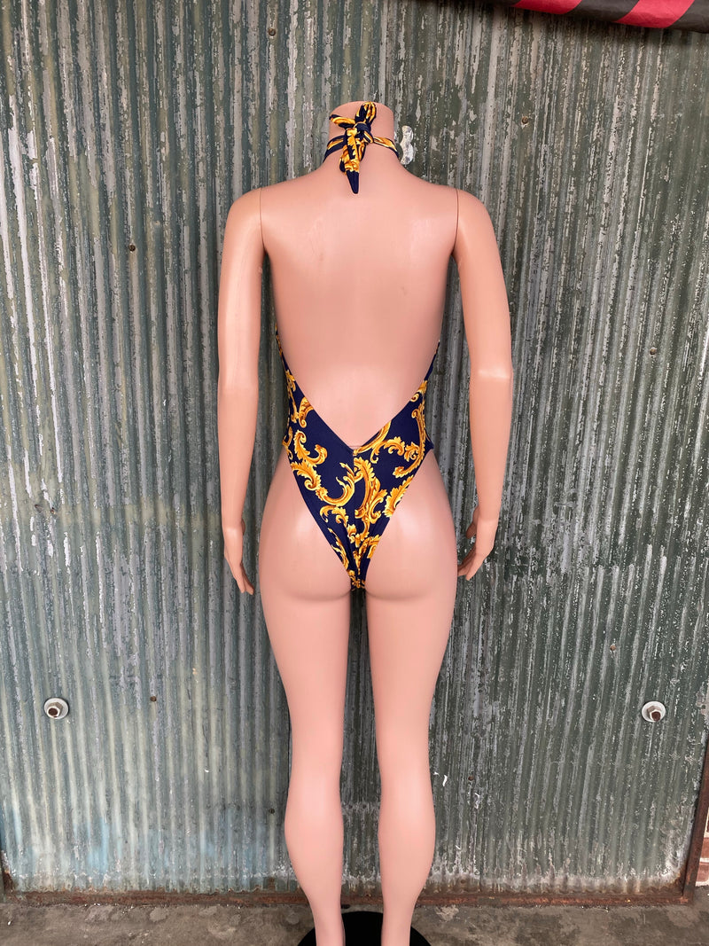 Baroque print halter monokini