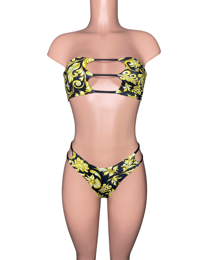 Baroque print strappy bikini