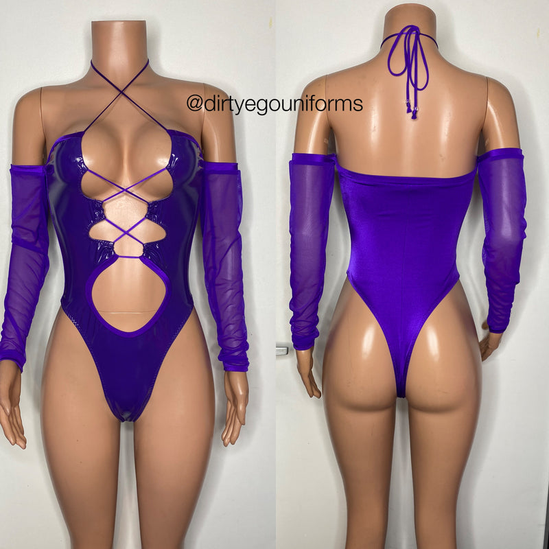 Latex bandeau bodysuit with sleeves