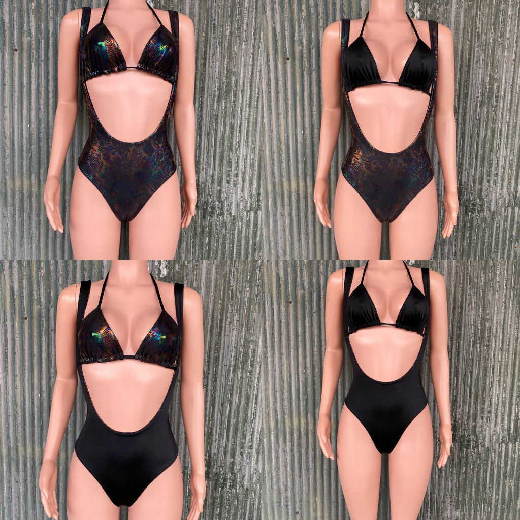 Snakeskin reversible suspender bikini