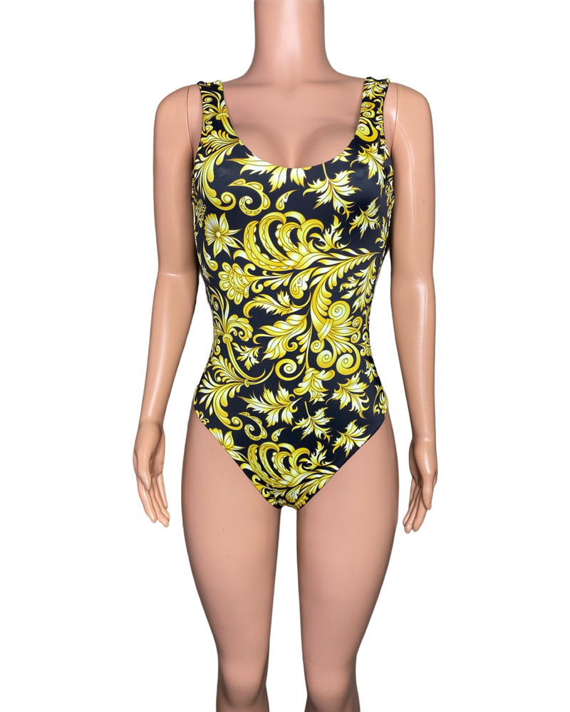 Baroque black plunge monokini