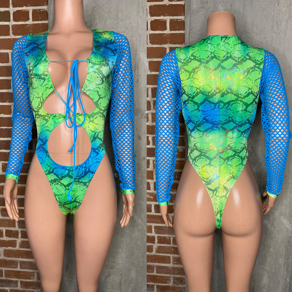 Tie dye snakeskin lace up bodysuit