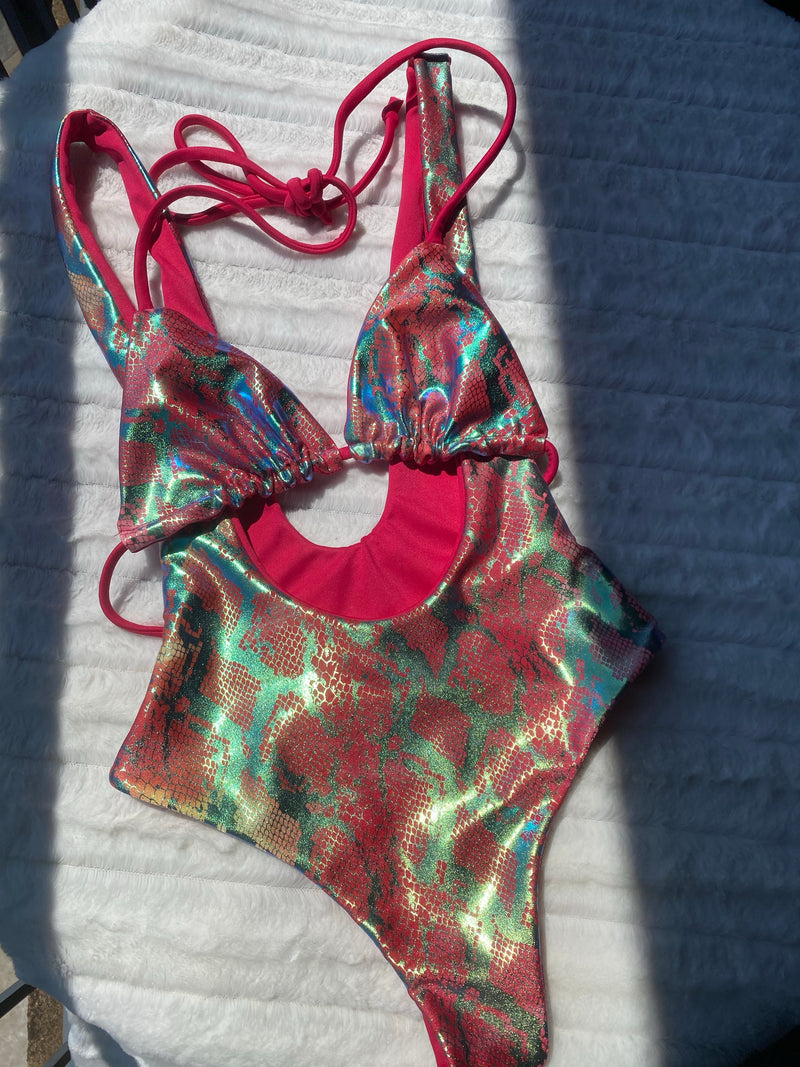 Hot pink ombre suspender bikini