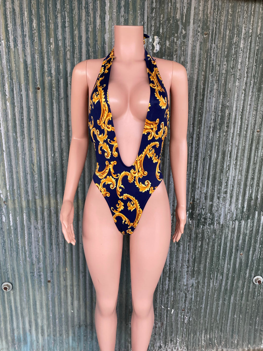 Baroque print halter monokini