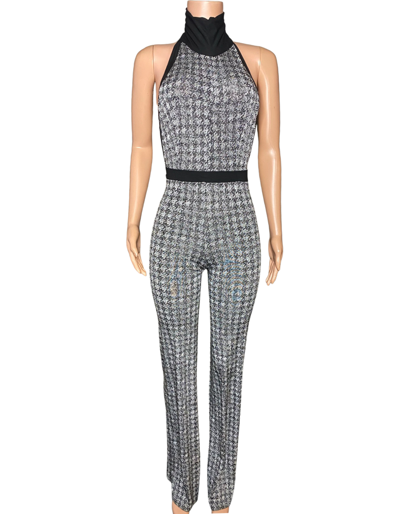 Houndstooth halter jumpsuit