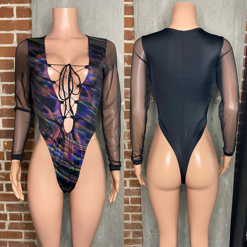 Psychedelic lace up bodysuit