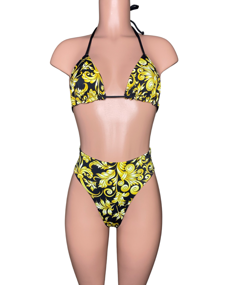 Baroque print high waist bikini