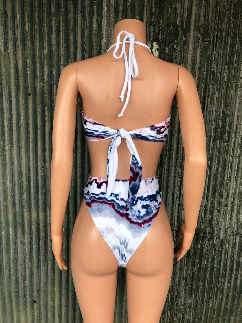 Marble print reversible monokini