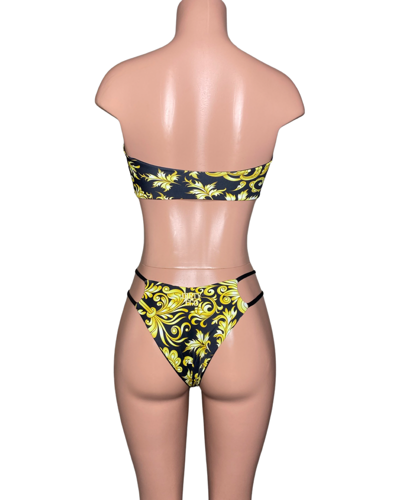 Baroque print strappy bikini
