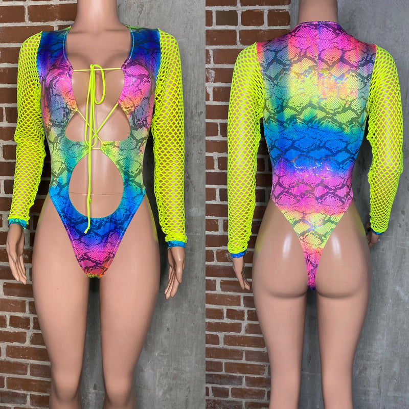 Tie dye snakeskin lace up bodysuit