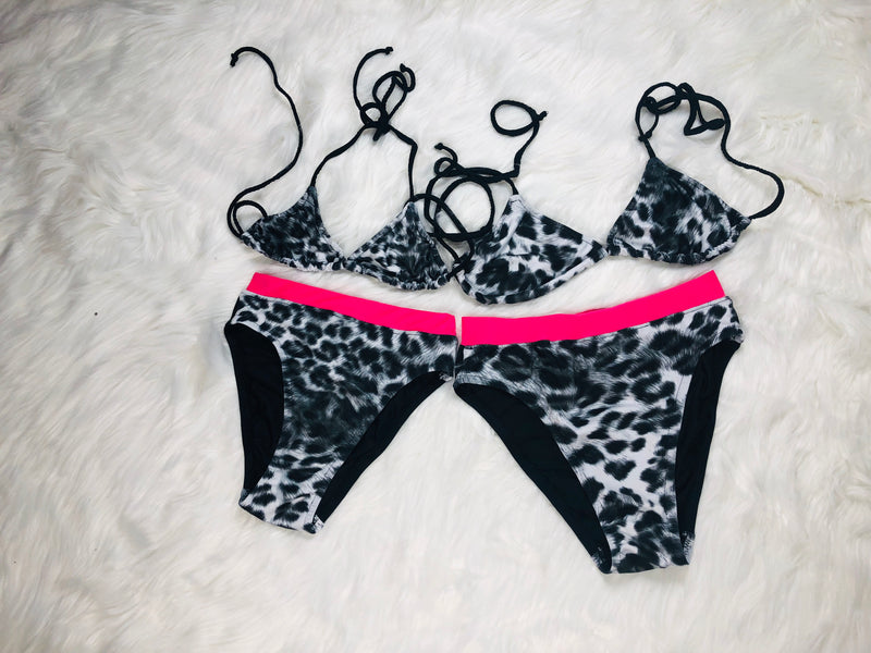 Snow Leopard high waist and high cut bikini S-M