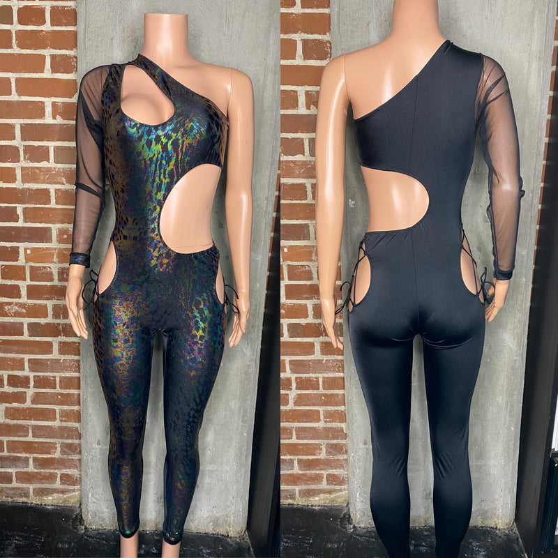 One shoulder cutout jumpsuit